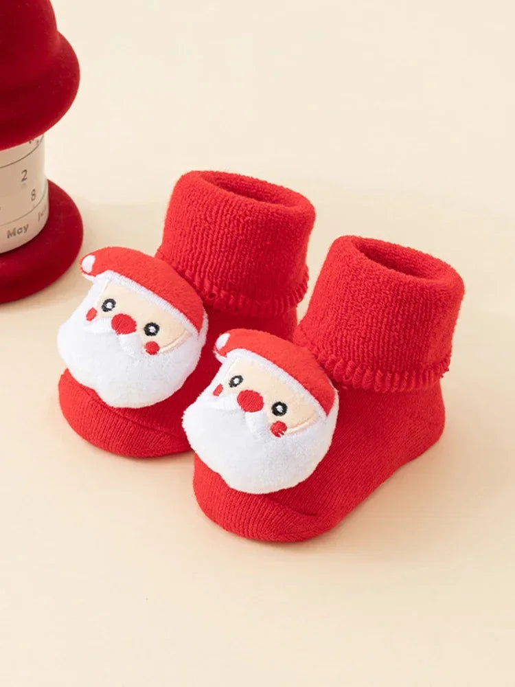 Kids Antislip Socks Infant Christmas Santa Claus Warm Slippers Children Sock Newborn Cotton Winter Baby Girls Boys