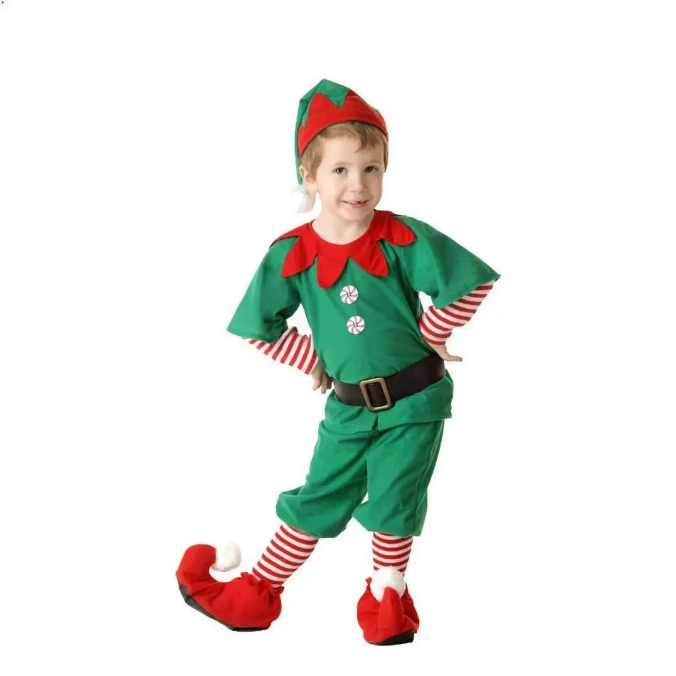 2025 Girl Boy Christmas Elf Costumes Santa Claus Suit Festival Halloween Cosplay Sets Green Elves Clothes