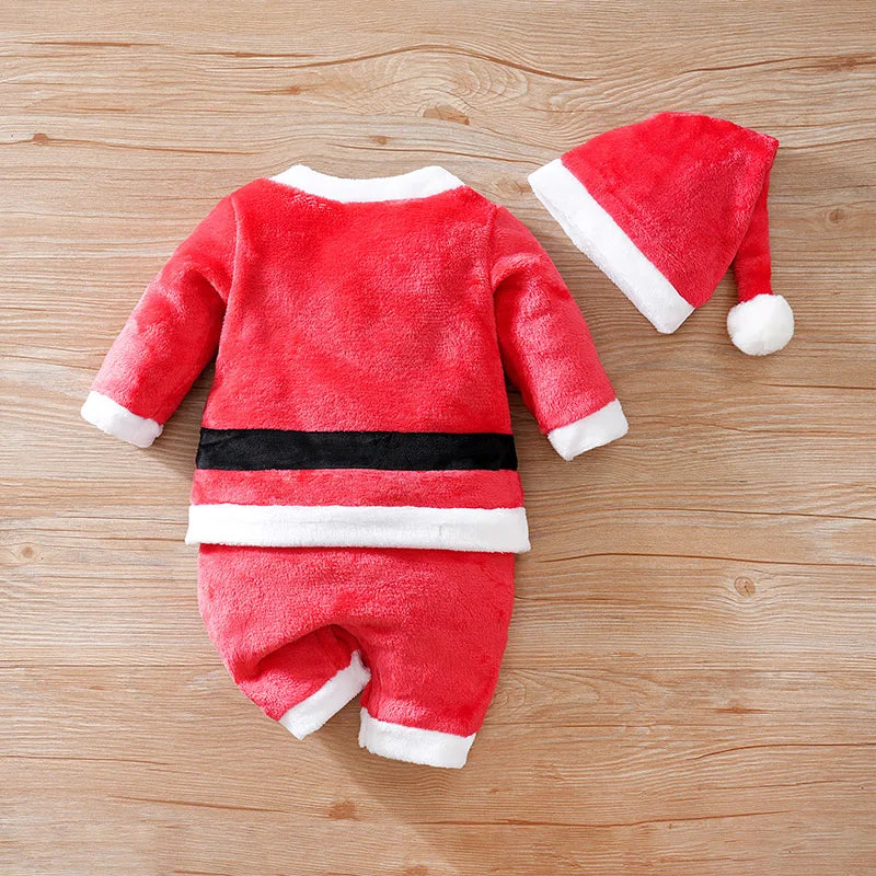 Baby Christmas Clothing Winter Velvet Warm Long Sleeved Jumpsuit Thickened 0-18 Months Role-Playing Outfit