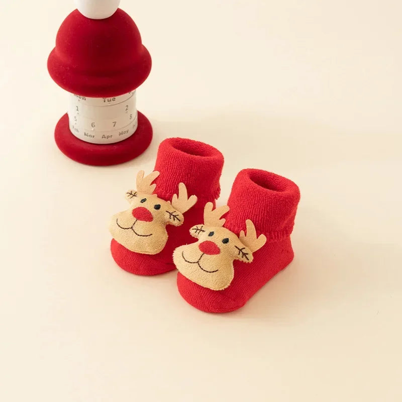 Kids Antislip Socks Infant Christmas Santa Claus Warm Slippers Children Sock Newborn Cotton Winter Baby Girls Boys