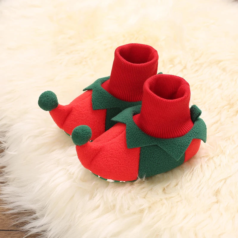 Cute Cartoon Warm Baby Walking Shoes Christmas Winter Role Play 0-18 Months Toddler Footwear Comfortable Soft Soles