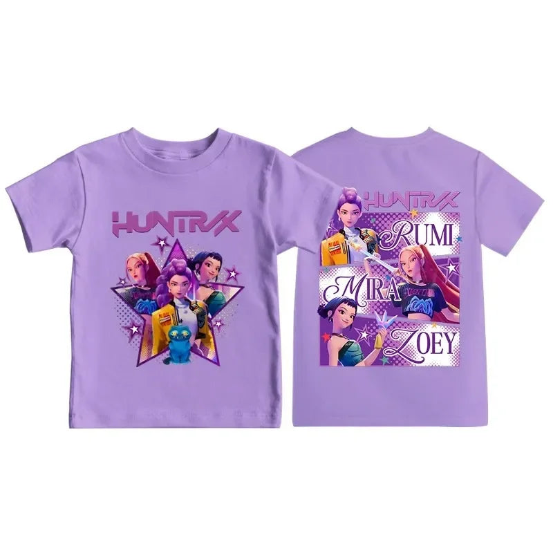 Kpop Demon Hunters Print Graphic Tshirt Summer Kids Clothes 2025 Movie T Shirt Girls Boys Short Sleeve Tops Comfortable T-shirt