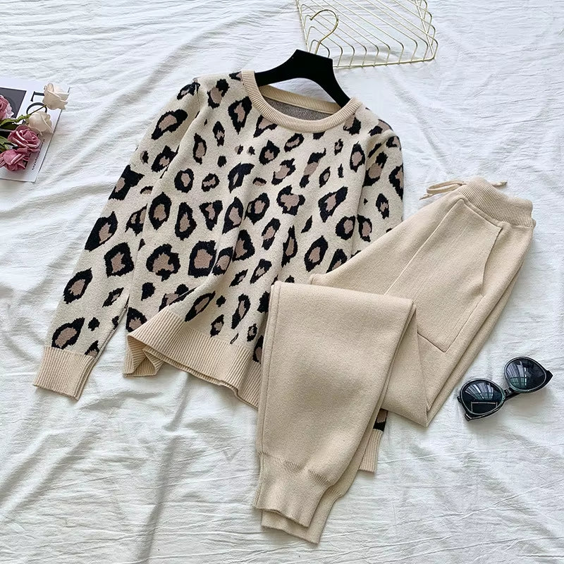 Casual Suit Female Sweatshirt Oversized Leopard Hoodie Outfits Pullover Casual Women'S Tracksuit Winter Clothes