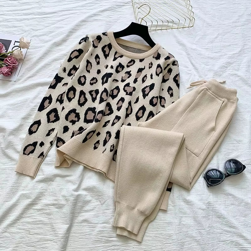 Casual Suit Female Sweatshirt Oversized Leopard Hoodie Outfits Pullover Casual Women'S Tracksuit Winter Clothes