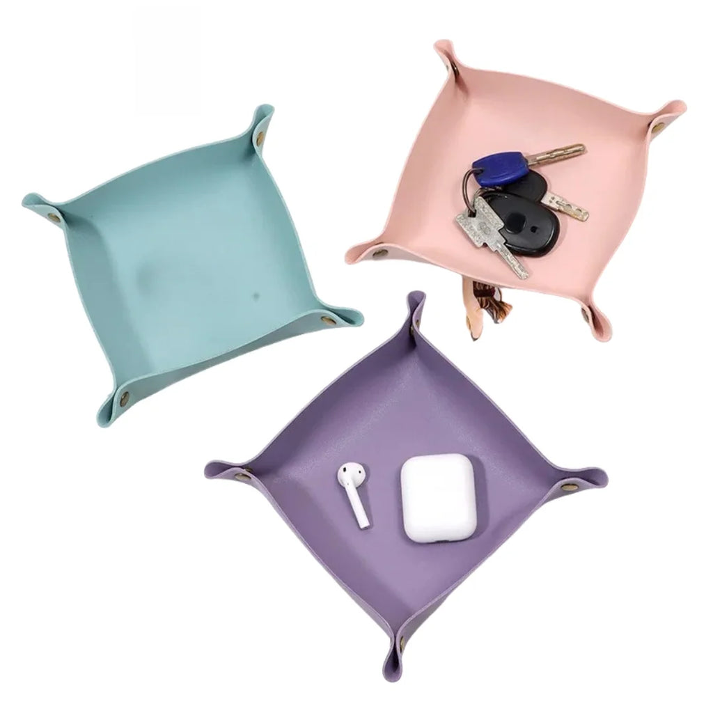 1PC 25x25cm Nordic Style Leather Storage Tray Desktop Organizer For Key Jewelry Cosmetic Storage Box Folding Organizer Home Deco