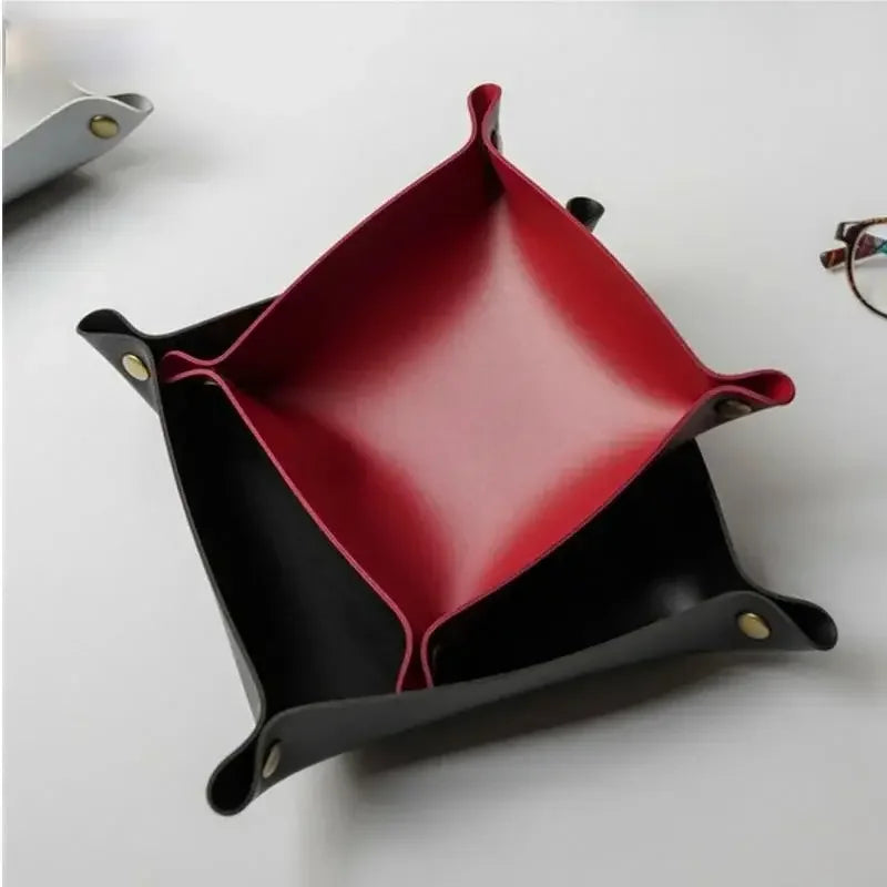 1PC 25x25cm Nordic Style Leather Storage Tray Desktop Organizer For Key Jewelry Cosmetic Storage Box Folding Organizer Home Deco