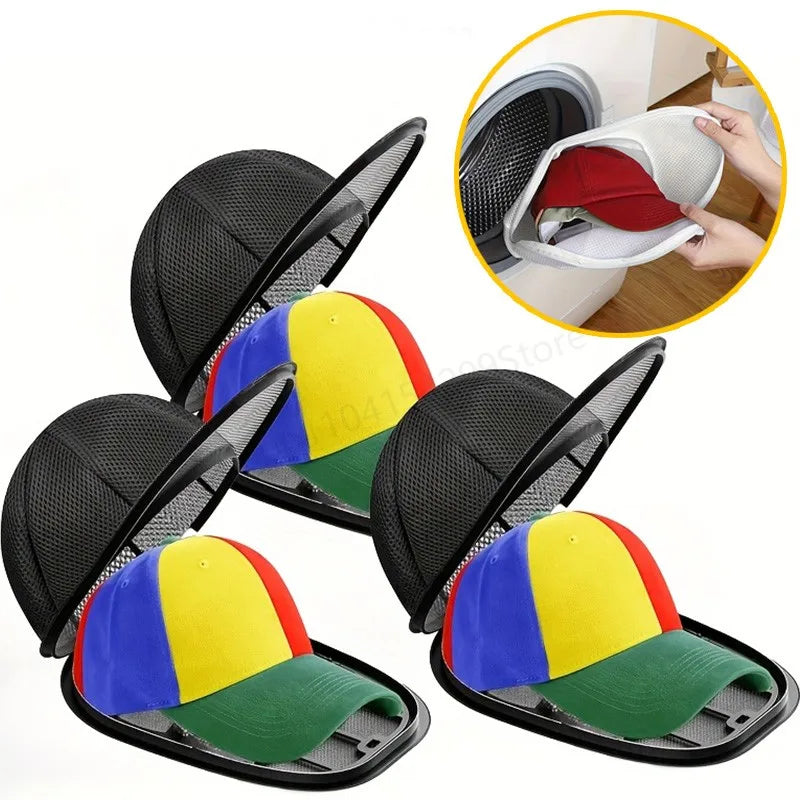 Portable Hat Washing Protection Bag, Anti-Deformation Baseball Cap Cleaning Bag, Washable and Machine Washable - Soft Mesh Stora