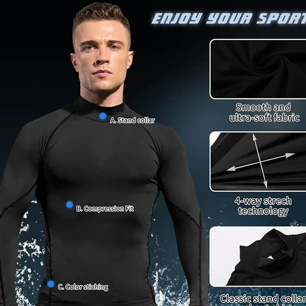Men's Fitness Compression Short-sleeved Summer Outdoor Sports Running Tight T-shirt Breathable Turtleneck Training Suit Top