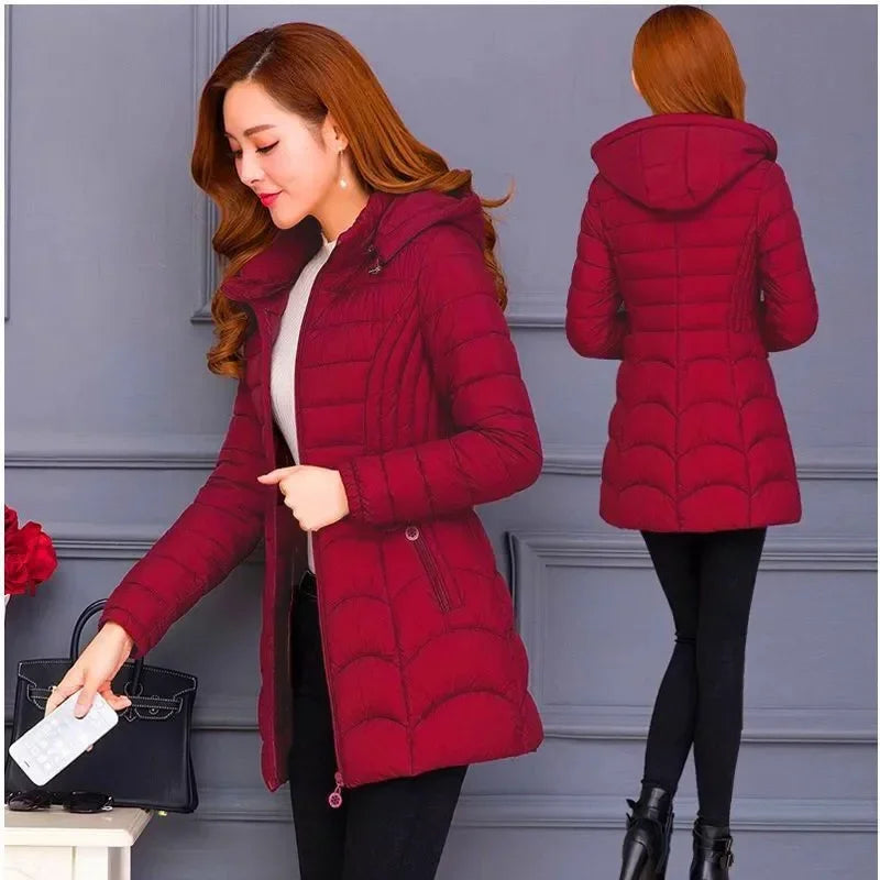 Winter Coat Women 2025 Fashion Middle Age Mother Slim Down Cotton Hooded Jacket Plus Size Casual Solid Warm Thick Outwear Parka