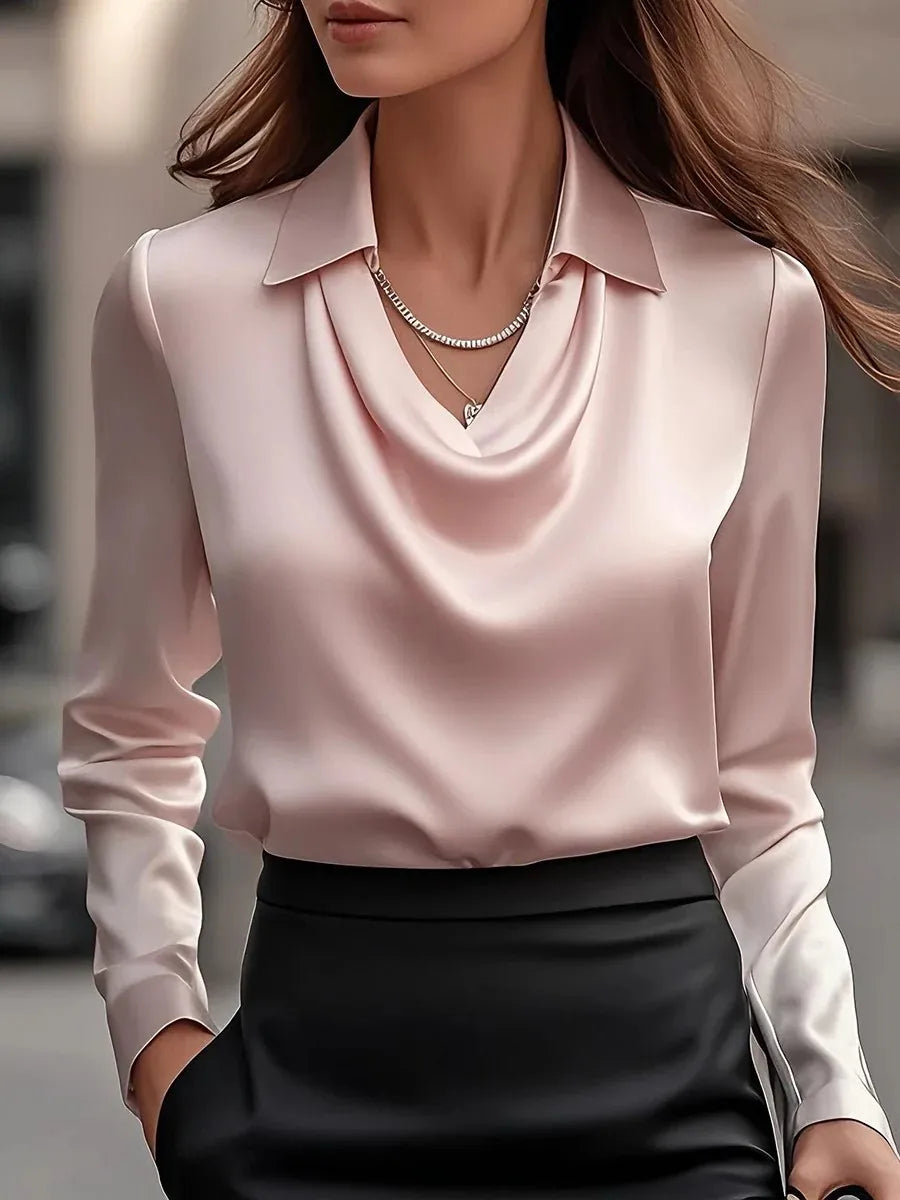 Women's Blouse Solid color Full Sleeve Swing Collar Pullover Temperament Printing Simple Shirt Office Lady Elegent Tops