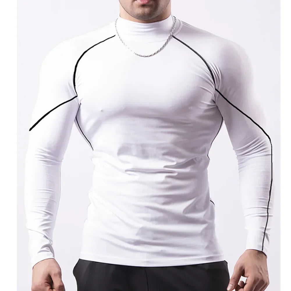 Men's Fitness Compression Short-sleeved Summer Outdoor Sports Running Tight T-shirt Breathable Turtleneck Training Suit Top