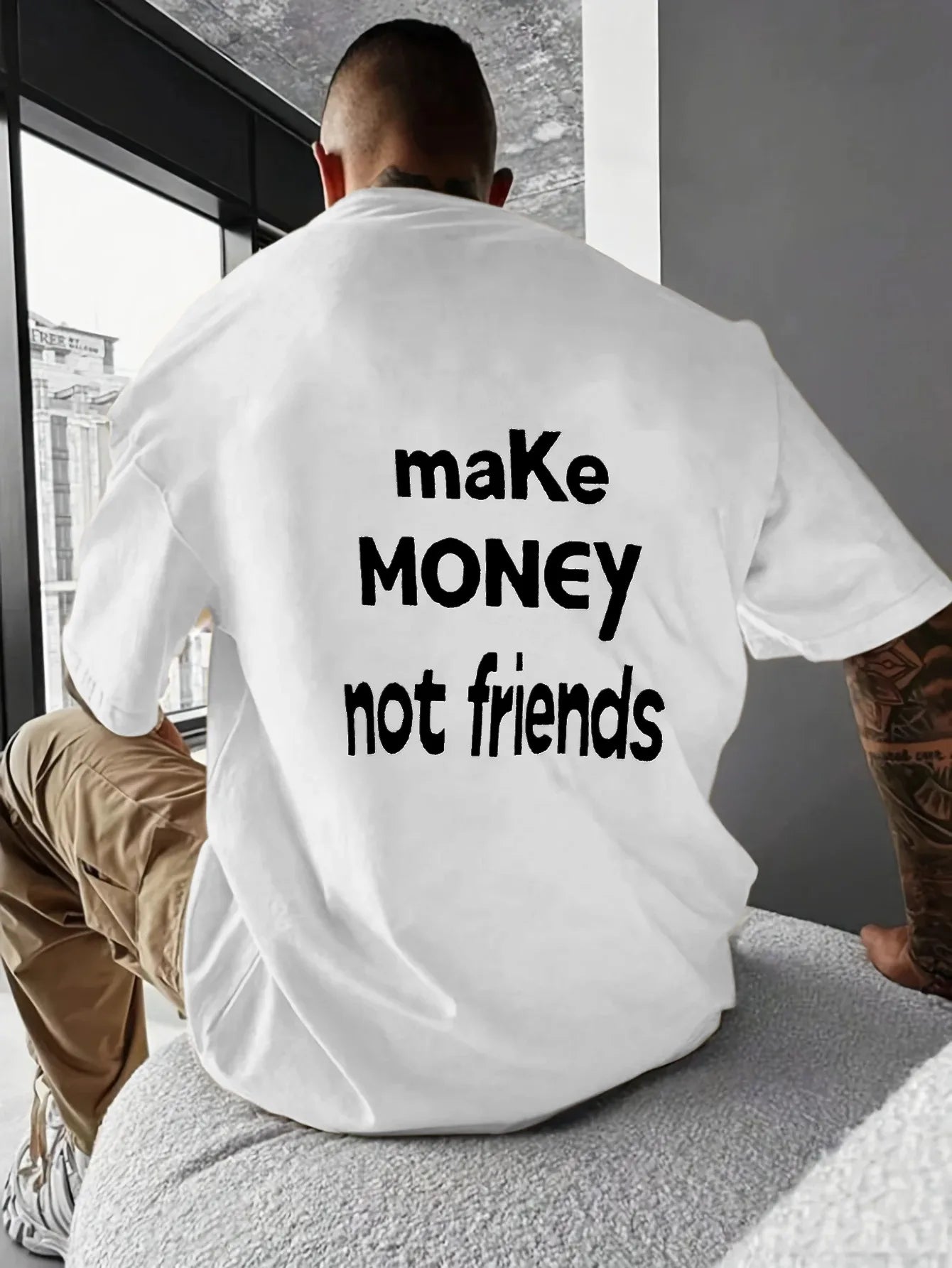 Men's T-Shirt Black Make Money Not Friends Printed Pattern & Text High Quality Cotton 180g