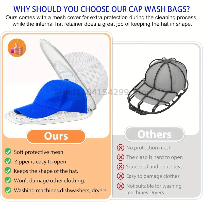Portable Hat Washing Protection Bag, Anti-Deformation Baseball Cap Cleaning Bag, Washable and Machine Washable - Soft Mesh Stora