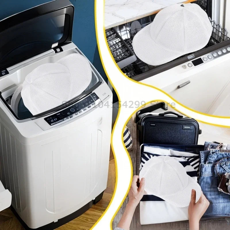 Portable Hat Washing Protection Bag, Anti-Deformation Baseball Cap Cleaning Bag, Washable and Machine Washable - Soft Mesh Stora