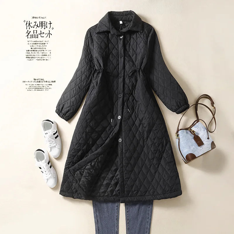 Parkas Women Long Coats Turn Down Collar Jackets Full Sleeve Drawstring Y2k Streetwear Elegant Jacket Coat Autumn Winter 2025