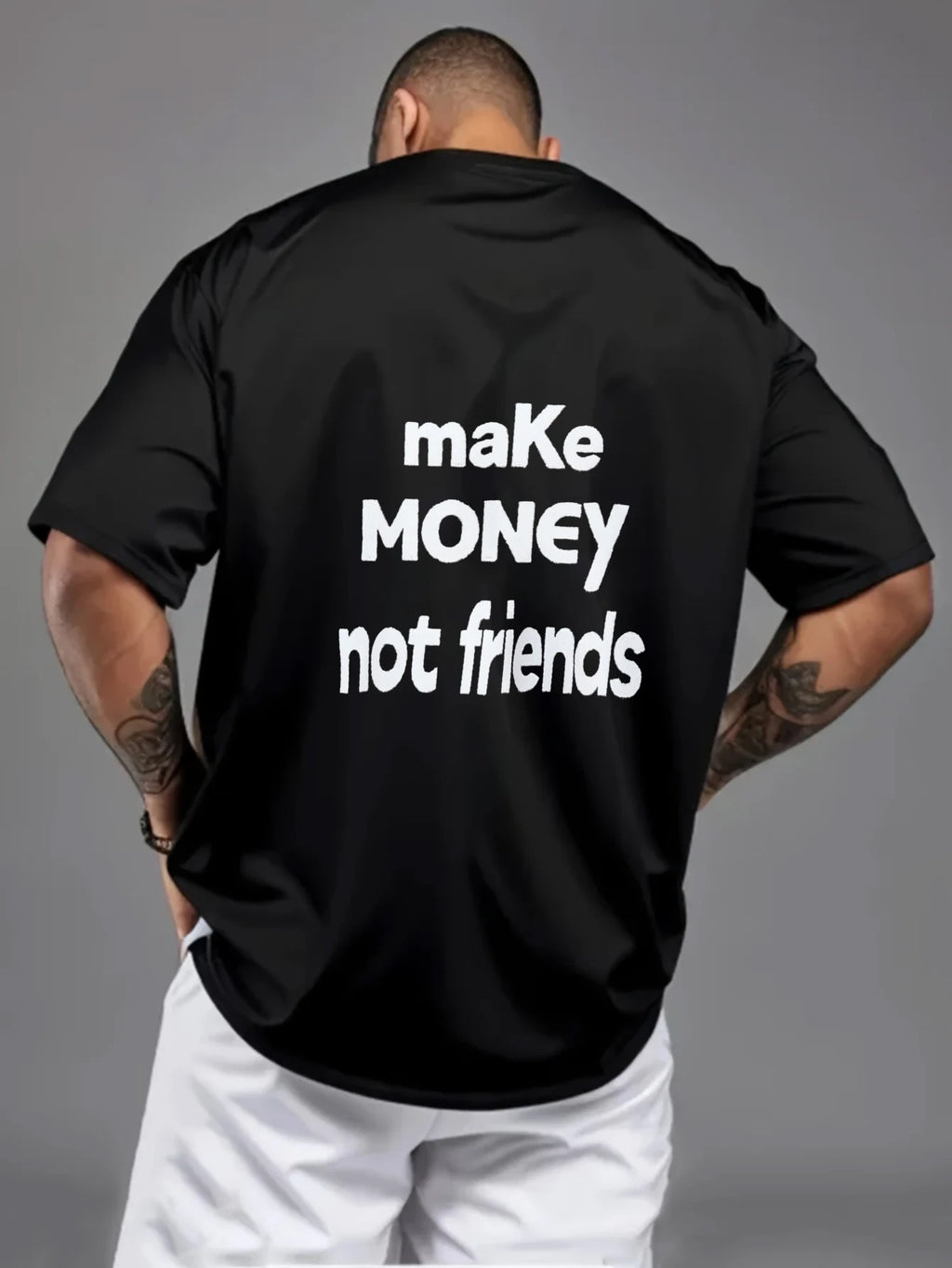 Men's T-Shirt Black Make Money Not Friends Printed Pattern & Text High Quality Cotton 180g