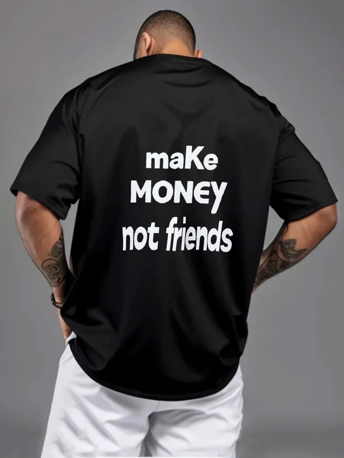 Men's T-Shirt Black Make Money Not Friends Printed Pattern & Text High Quality Cotton 180g