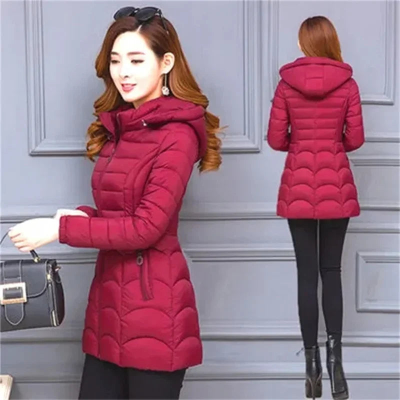 Winter Coat Women 2025 Fashion Middle Age Mother Slim Down Cotton Hooded Jacket Plus Size Casual Solid Warm Thick Outwear Parka